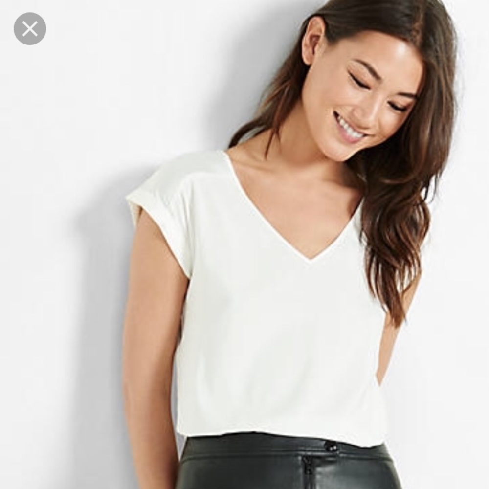 Express silky v neck rolled sleeve